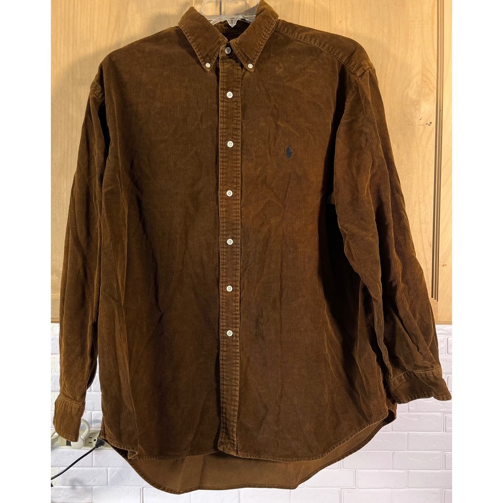 Ralph Lauren Button Down Shirt Mens XL Brown Corduroy Blaire Long Sleeve Pony